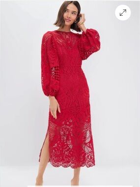 FARM Rio Red Crochet Midi Dress